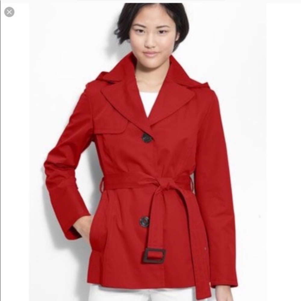 Ellen Tracy Red Trench Coat with Belt